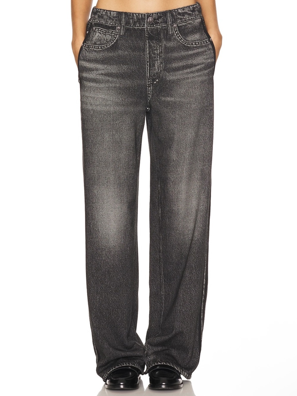 Rag & Bone Miramar Wide Leg Track Side Stripe Soft Jeans in Washed Black Large